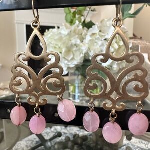 Gold Dangle Earrings w/ Pink